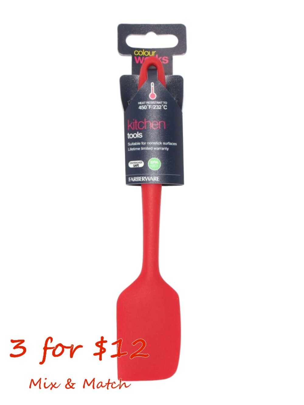 Farberware Colourworks Red 8" Mini Nylon Core Silicone Spatula Scraper